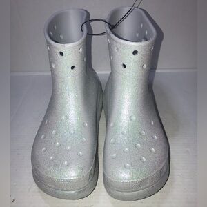 Crocs Iconic Glitter Crush Comfort Rain Boots Pearl Silver Glitter Sz M12 Pride